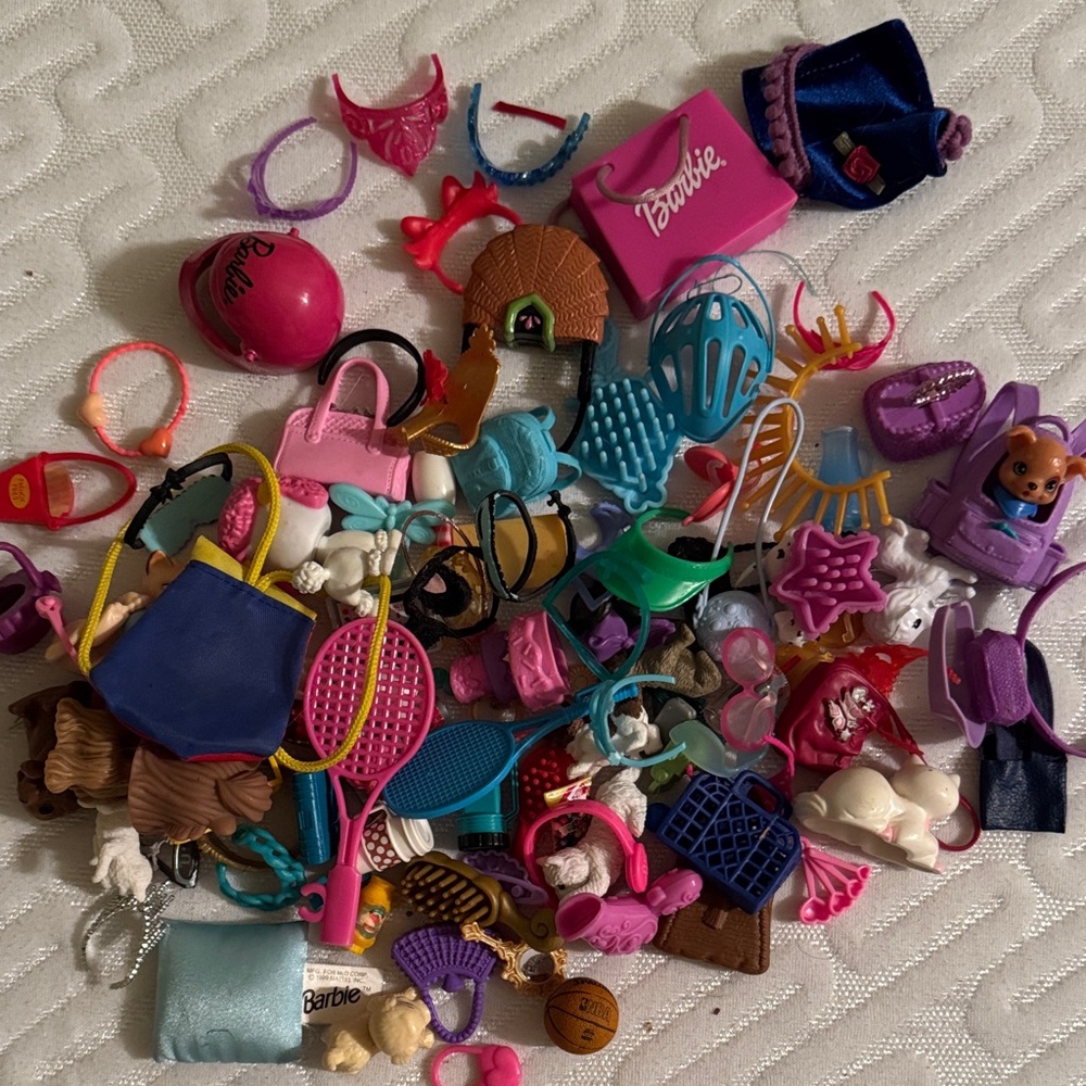 Barbie Mixed Accessory Lot with Pink, Purple, Blue, Yellow and Green Pieces